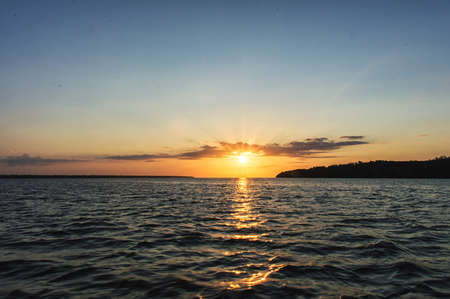 Sunset over the Suriname river,Suriname South Americaの写真素材
