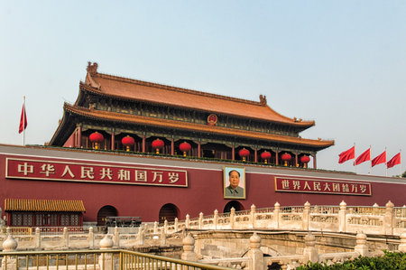 China Beijing Tiananmen gate entrance to Forbidden cityのeditorial素材