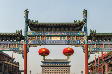 Multicolored Gate in Lama Temple (Yonghegong), Beijing, China. These gates are memorial or decorative archways, and the ones at Yonghegong are among the best known in China.のeditorial素材