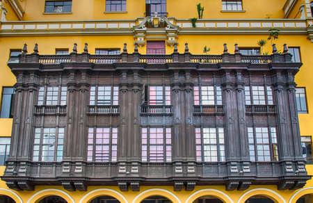 Wooden balconies at Lima, Peruのeditorial素材