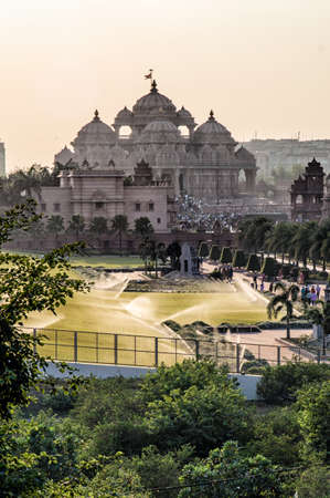 Facade of a temple, Akshardham, Delhi, Indiaの写真素材