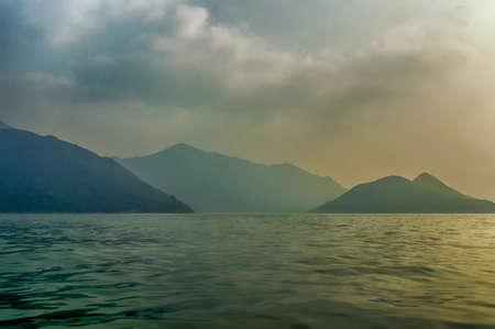 A foggy view of the hills at Lantau Island, Hong Kong,Chinaの写真素材