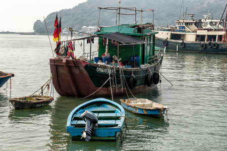 Boats at Tai O fishing village in Hong Kongのeditorial素材