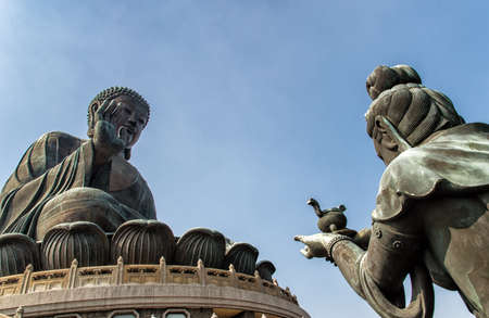 giant bronze buddha statue, Lantau Island, Hong Kongの写真素材