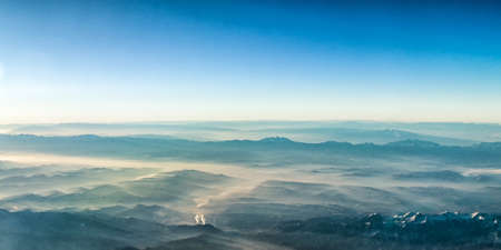 Foggy morning in the Himalayan Mountainsの写真素材