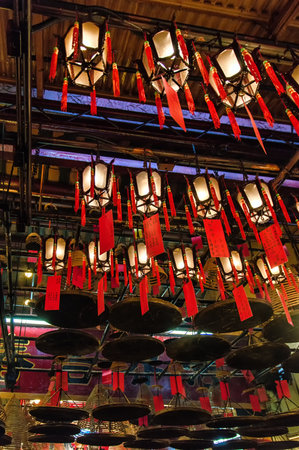 Incense Cones in Chinese Temple, Man Mo Temple, Hong Kong, Chinaのeditorial素材