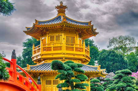 The Pavilion of Absolute Perfection in the Nan Lian Garden, Hong Kong.の写真素材