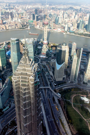 An aerial view of Shanghaiのeditorial素材