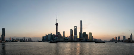 Shanghai bund skyline at dawn city landscape panoramaのeditorial素材