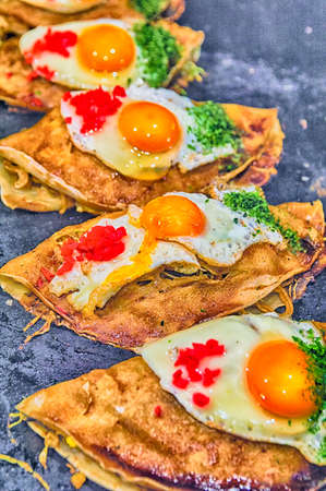 okonomiyaki japanese pizza hiroshima styleの写真素材