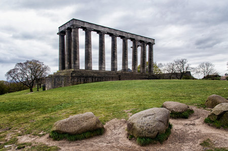 The unfinished National Monument, built to commemorate the soldiers of the Napoleonic Wars. Situated on Carlton Hill, Edinburgh, overlooking the city.のeditorial素材