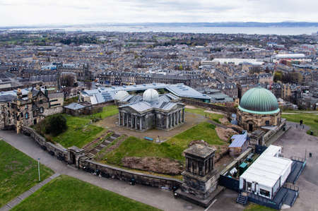 Calton Hill with the City Observatory and Playfair Monument. Edinburgh, Scotlandの写真素材