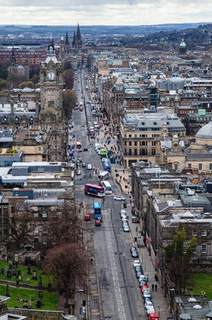 Edinburgh city centre, looking down Princes Steet from Calton Hill.のeditorial素材