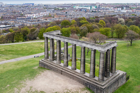 The unfinished National Monument, built to commemorate the soldiers of the Napoleonic Wars. Situated on Carlton Hill, Edinburgh, overlooking the city.のeditorial素材