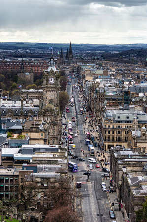 Edinburgh city centre, looking down Princes Steet from Calton Hill.のeditorial素材