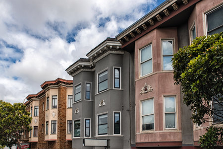 Row of apartment buildings in San Francisco, California, USAのeditorial素材