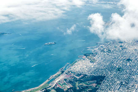 Aerial view of San Francisco and Alcatrazの写真素材