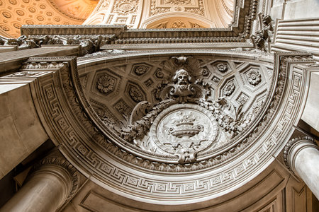 The Beaux-Art style of San Francisco's City Hall creates a magnificent interior to the active municipal building in the city's Civic Center.のeditorial素材