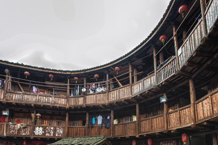 CHINA Traditional Hakka house in a village in Fujian provinceのeditorial素材