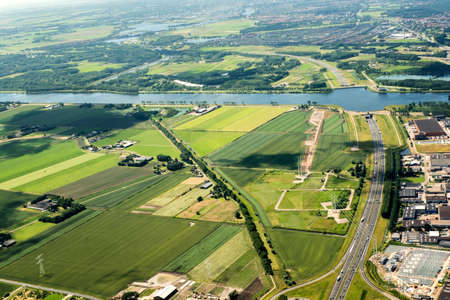 Flying above The Netherlands towards Schiphol airportの写真素材