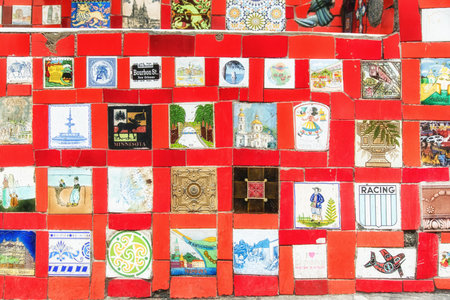 RIO DE JANEIRO, BRAZIL - June 20, 2016: Chilean artist Jorge Selaron's famous 'Escadaria Selaron' staircase tilesのeditorial素材