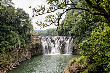 Deep forest Waterfall, Shifen waterfall, Taiwanの写真素材