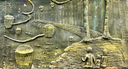 Artistic Carving on Shifen's Suspension bridge, Shifen, Taiwanのeditorial素材