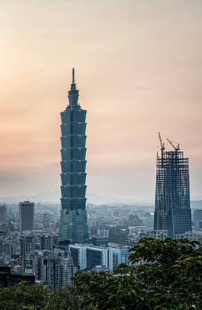 The beautiful sunset of Taipei, Taiwan city skyline