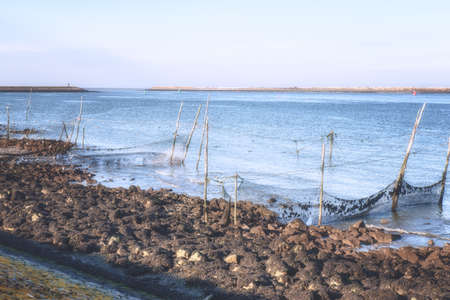 Fishing poles and nets as seen from the coast of Den Oever,The Netherlands