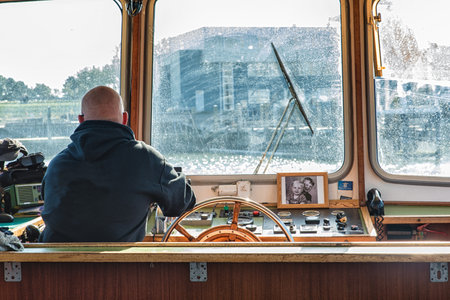 helmsman of a fishing trawler control room in October 16, 2016, Den Oever, The Netherlands