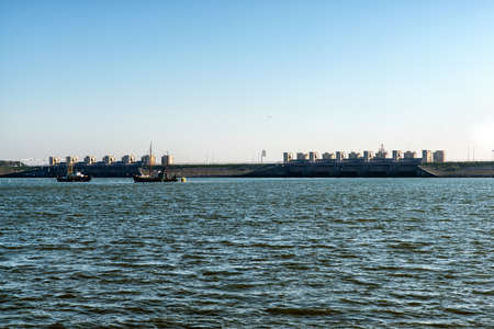 The Afsluitdijk (English: Enclosure Dam) is a major causeway in the Netherlands, constructed between 1927 and 1933の写真素材