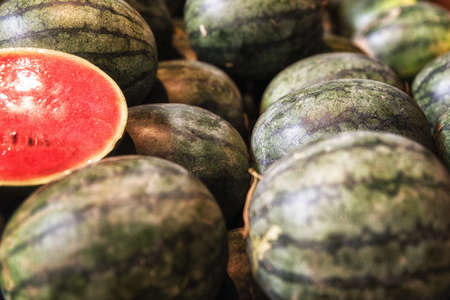 Watermelons at a thai market, food background