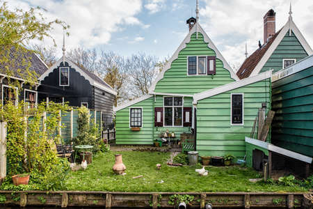 Beautiful Dutch Scene with Traditional Houses by the Canalの写真素材