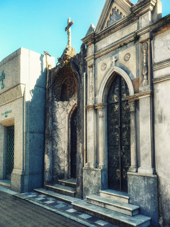 Buenos Aires, Argentina - June 03, 2016: Beautiful and ornate tombs at the Recoleta Cemetery. Many famous argentinians are buried here. Among them Eva Peron Duarte. The cemetery has become a tourist atraction.のeditorial素材