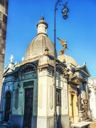 Buenos Aires, Argentina - June 03, 2016: Beautiful and ornate tombs at the Recoleta Cemetery. Many...