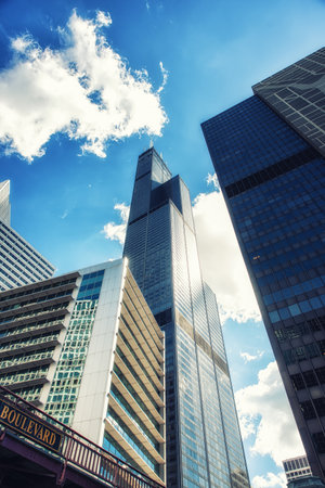 Detail of Modern Skyscrapers in Chicago, Illinois, USAのeditorial素材