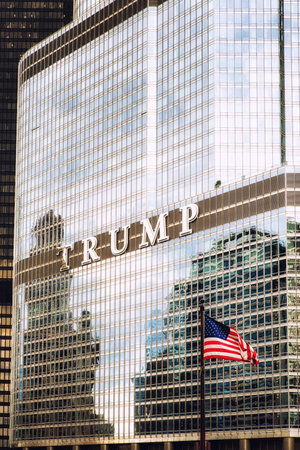 Chicago, Illinois, USA - June 17, 2017: The Trump International Hotel and Tower, also known as Trump Tower Chicago and Trump Tower, is a skyscraper condo-hotel in downtown Chicago, Illinois. The building, named after businessman Donald Trump who would latのeditorial素材