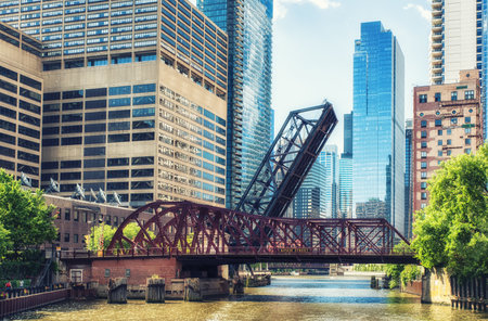 Kinzie Street Railroad Bridge along Chicago River in Chicago, Illinois, USAのeditorial素材
