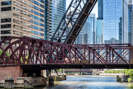 Kinzie Street Railroad Bridge along Chicago River in Chicago, Illinois, USAのeditorial素材