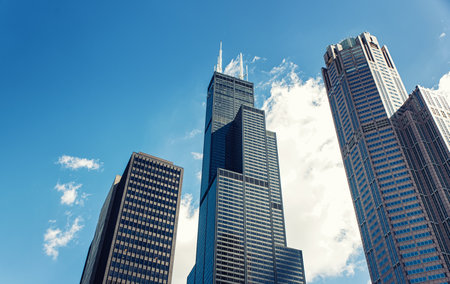 Detail of Modern Skyscrapers in Chicago, Illinois, USAのeditorial素材