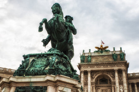 Vienna, Austria - July 09, 2017: Monument to prince Eugene at the Heldenplatz within the Hofburg palace . Prince Eugene of Savoy (1663  1736), field marshal and statesman of the Carignan line of the House of Savoy. The bronze monument designed by Anton Dのeditorial素材