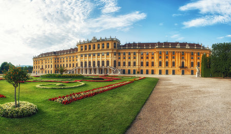 Vienna, Austria - July 9, 2017:  The magnificent gardens of Schonbrunn Palace, one of the most significant cultural and naturalistic landmarks in Vienna and in whole Austria.のeditorial素材