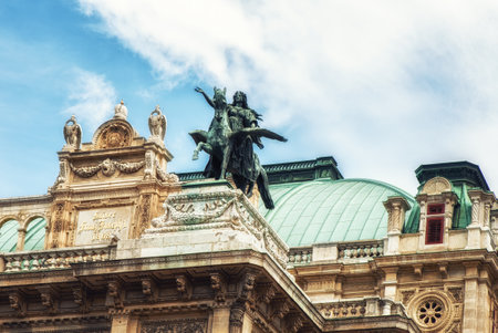 Vienna, Austria - July 9, 2016: Vienna opera House, architectural detail of the facade in a cloudy winter dayのeditorial素材