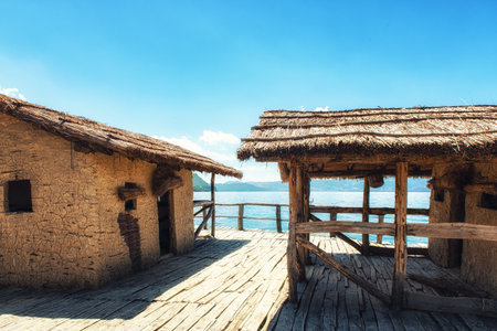 Plocha Michov Grad, Republic of Macedonia - July 25th, 2017: The Museum on Water, Plocha Michov Grad, on Lake Ohrid in Macedonia.のeditorial素材