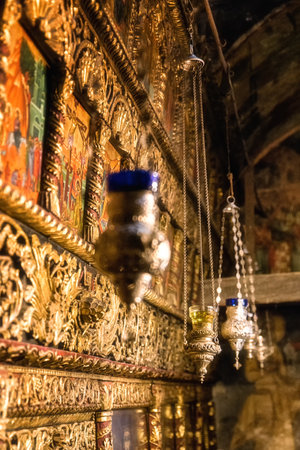 Ohrid,Macedonia,July 24th 2017:   Paintings and frescoes inside St. Naum church on lake Ohrid,Macedoniaのeditorial素材