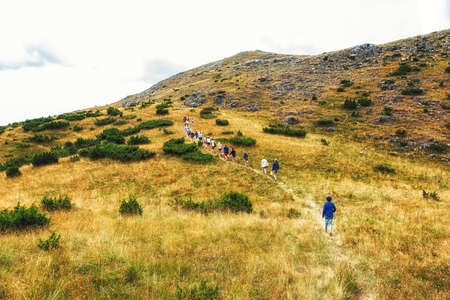 Tourist hiking at Mavrovo national park, Macedoniaの写真素材