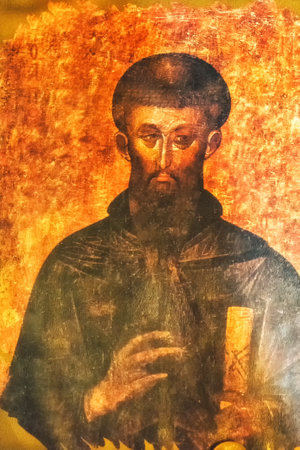 Ohrid,Macedonia,July 24th 2017:   Paintings and frescoes inside St. Naum church on lake...