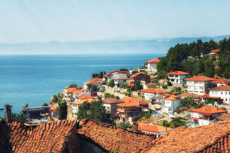 Lake Ohrid. Old town roofs on the foreground. Macedonia