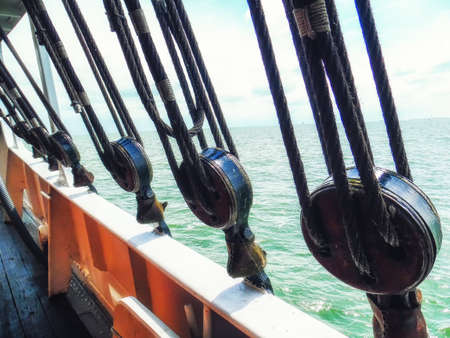 Yacht Ship Sail Pulleys and Ropesの写真素材