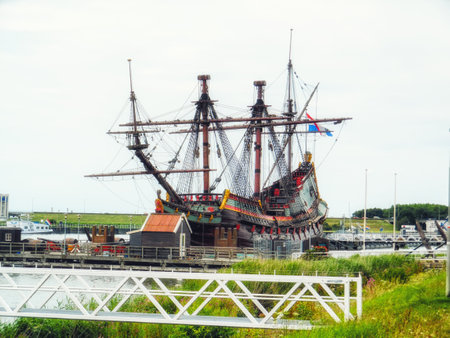 Historical ship Batavia in the shipyard of Lelystad, The Netherlands
